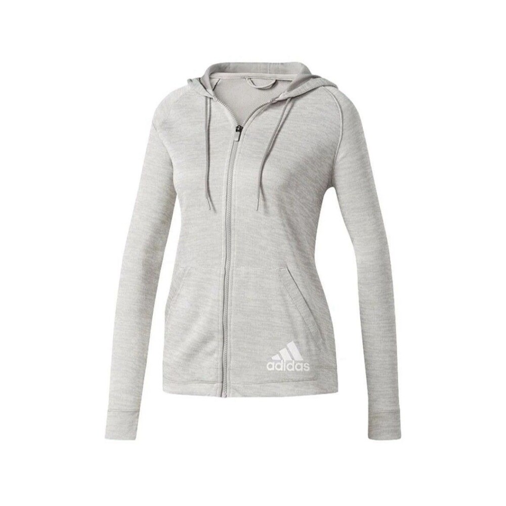 Adidas Womens Full Zip Gray Sport-2-Street 3 Stripe Hoodie Size Large